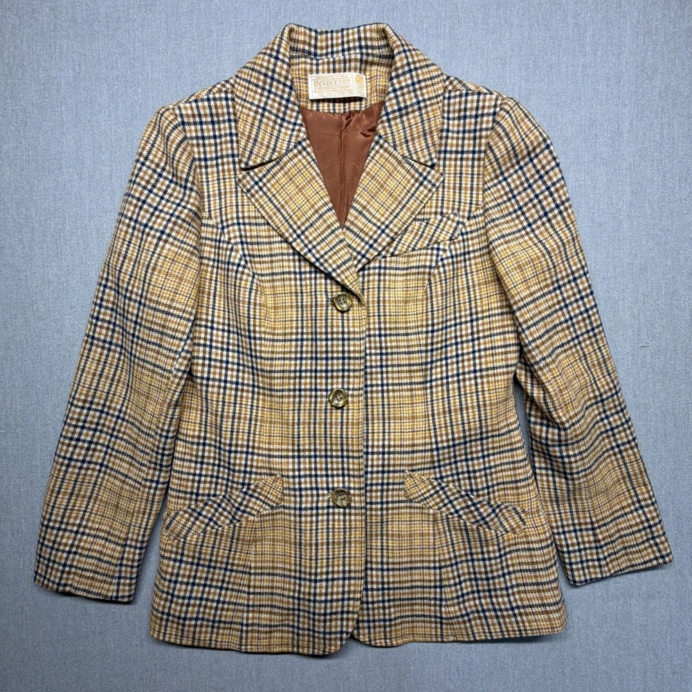 Vintage 70s Pendleton 100% Virgin Wool Blazer Plaid Size 12